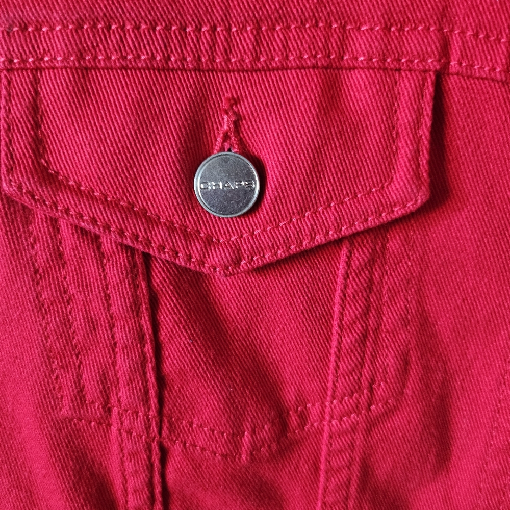 Chaps Red Denim Jacket Collared Buttoned Down Wom… - image 4